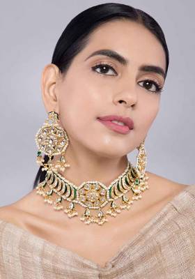 Kundan And Pearls Choker Necklace With Earrings 1