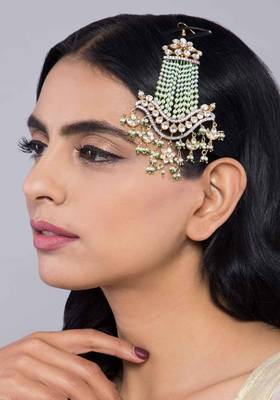 Kundan And Pearls Green Passa/ Jhoomar 1