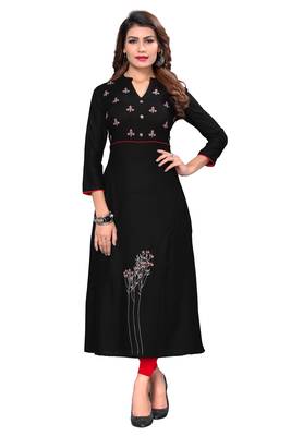Black embroidered rayon ethnic kurtis 1