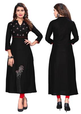 Black embroidered rayon ethnic kurtis 5