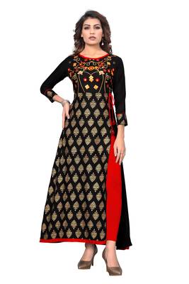 Black embroidered rayon ethnic kurtis 1