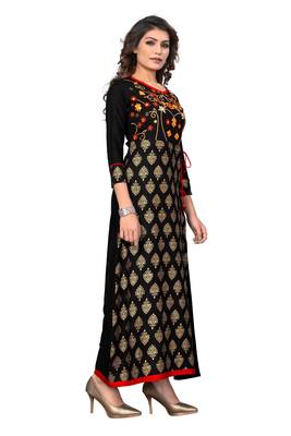 Black embroidered rayon ethnic kurtis 3