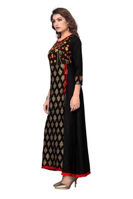 Black embroidered rayon ethnic kurtis 4