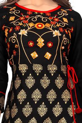 Black embroidered rayon ethnic kurtis 5