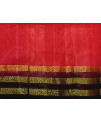 Red Woven Tussar Silk Saree With Blouse 2