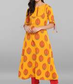 Janasya Mustard printed crepe kurtas and kurtis
