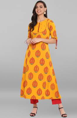 Janasya Mustard printed crepe kurtas and kurtis 2