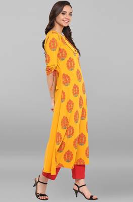 Janasya Mustard printed crepe kurtas and kurtis 4