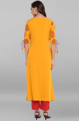 Janasya Mustard printed crepe kurtas and kurtis 5