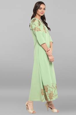 Janasya Light-green printed crepe kurtas and kurtis 4