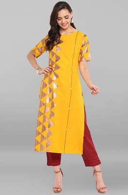Janasya Mustard printed crepe kurtas and kurtis 1
