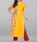 Janasya Mustard printed crepe kurtas and kurtis