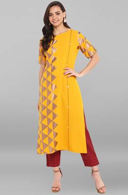 Janasya Mustard printed crepe kurtas and kurtis 2