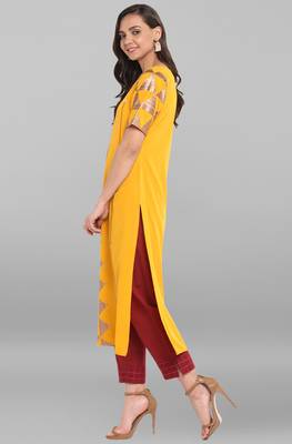 Janasya Mustard printed crepe kurtas and kurtis 3
