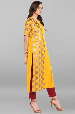 Janasya Mustard printed crepe kurtas and kurtis 4
