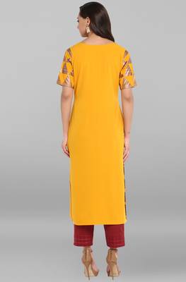 Janasya Mustard printed crepe kurtas and kurtis 5