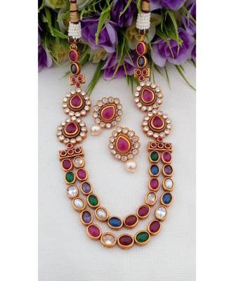 Cute Matt Finish 2 Layer Stone Neck Wear With Matching Ear Rings 1