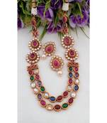 Cute Matt Finish 2 Layer Stone Neck Wear With Matching Ear Rings