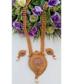 Lovely Designer Matt Finish Long Haaram With Mango Pendant & Matching Ear Rings