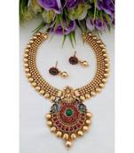 Traditional Antique Gold Neck Wear With Lakshmi Pendant & Matching Tops