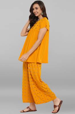Janasya Mustard printed crepe ethnic kurta set 3