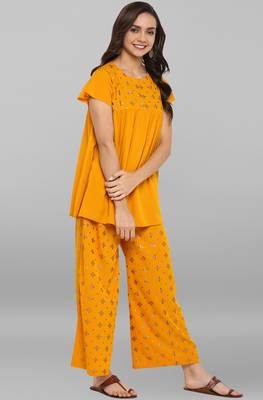 Janasya Mustard printed crepe ethnic kurta set 4