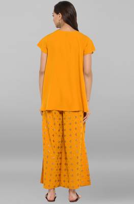 Janasya Mustard printed crepe ethnic kurta set 5