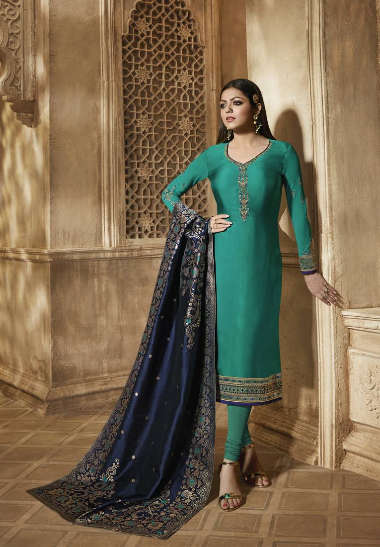 Green Embroidered Georgette Salwar
