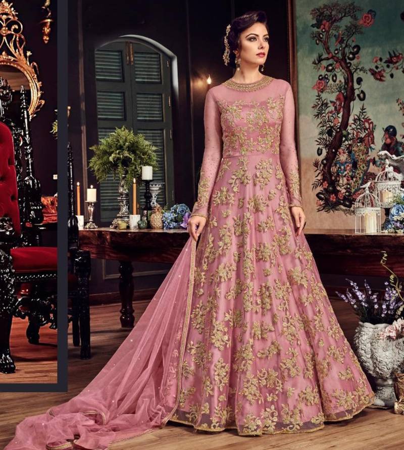 Pink Embroidered Net Salwar
