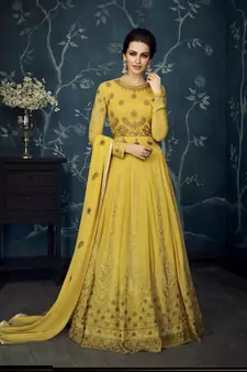 Yellow Embroidered Georgette  Salwar