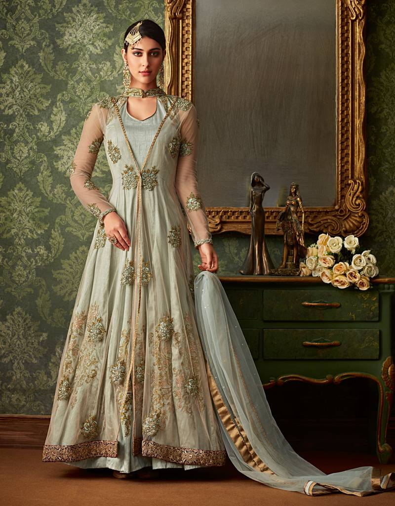 Green Embroidered Net Salwar