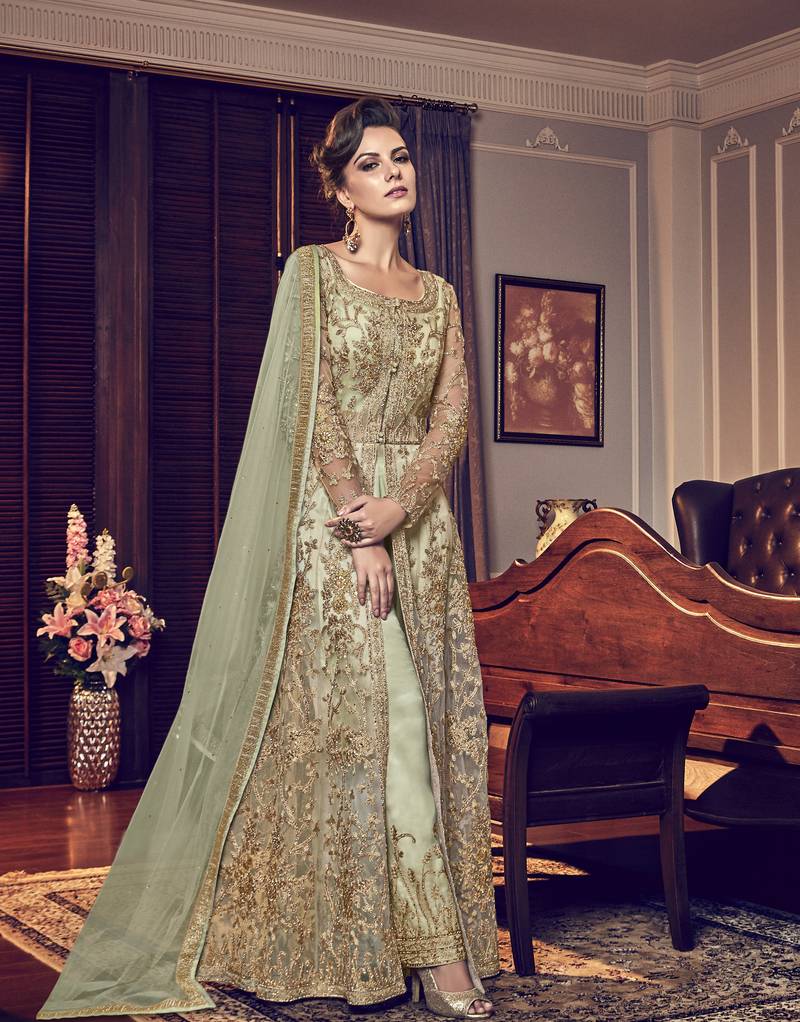 Green Embroidered Net Salwar