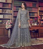 Grey Embroidered Net Salwar