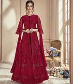 Red Embroidered Net Salwar