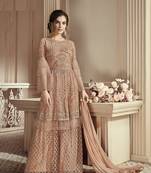 Peach Embroidered Net Salwar