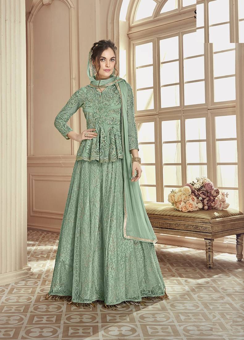 Green Embroidered Net Salwar