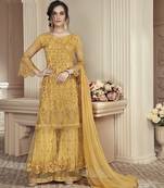 Yellow Embroidered Net Salwar