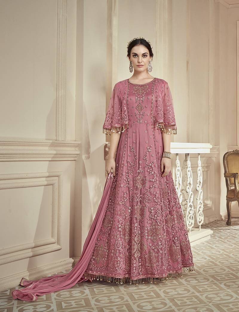 Pink Embroidered Net Salwar