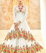 Cream Embroidered Net Salwar