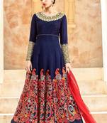 Blue Embroidered Silk Blend Salwar