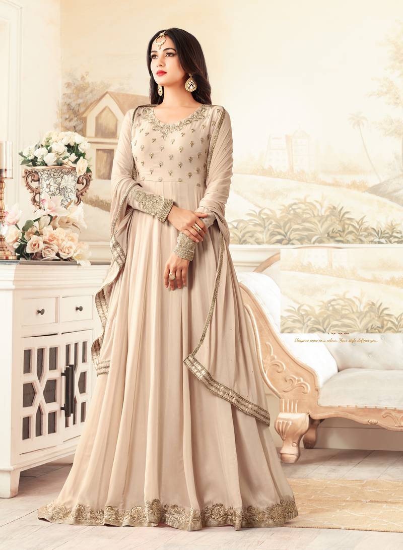 Cream Embroidered Georgette Salwar