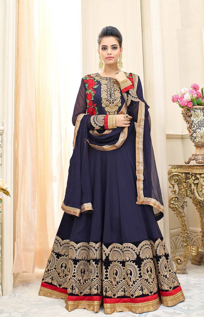 Blue Embroidered Georgette Salwar