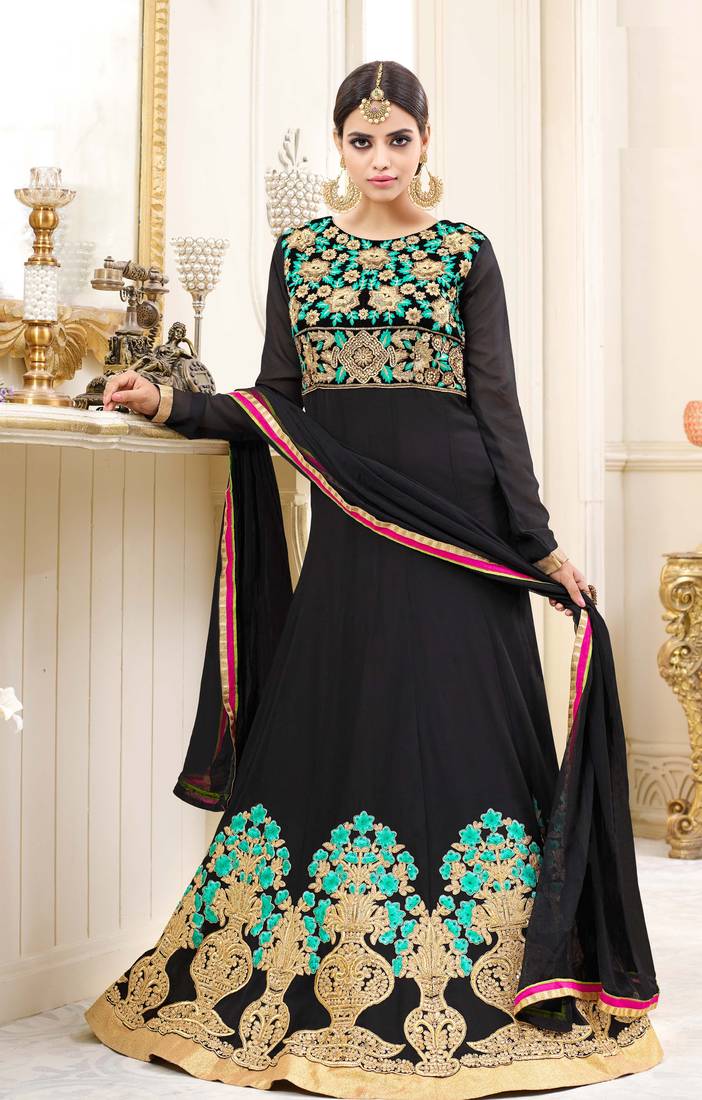 Black Embroidered Georgette Salwar