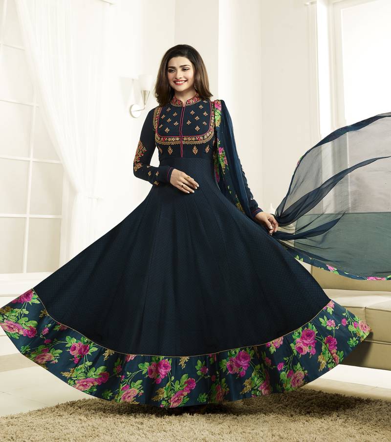Blue Embroidered Georgette Salwar
