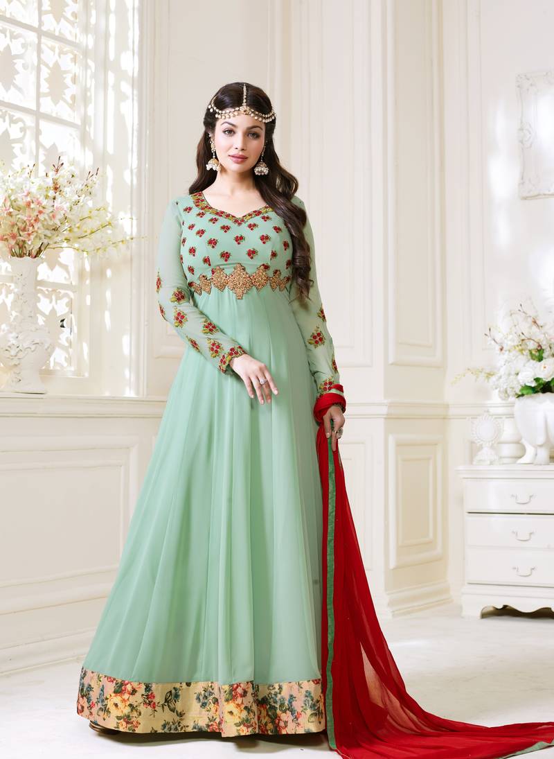 Green Embroidered Georgette Salwar