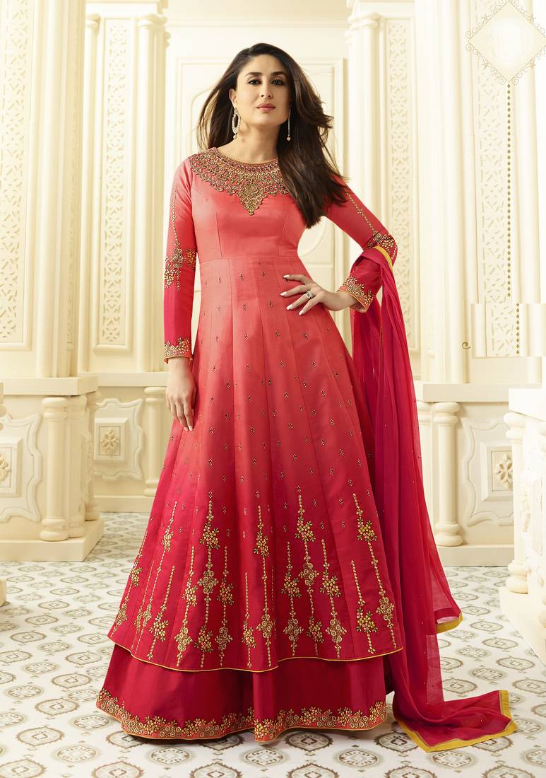 Red Embroidered Georgette Salwar