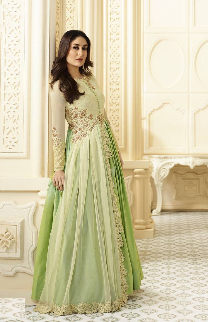 Cream Embroidered Net Salwar