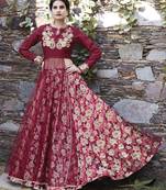 Maroon Embroidered Net Salwar