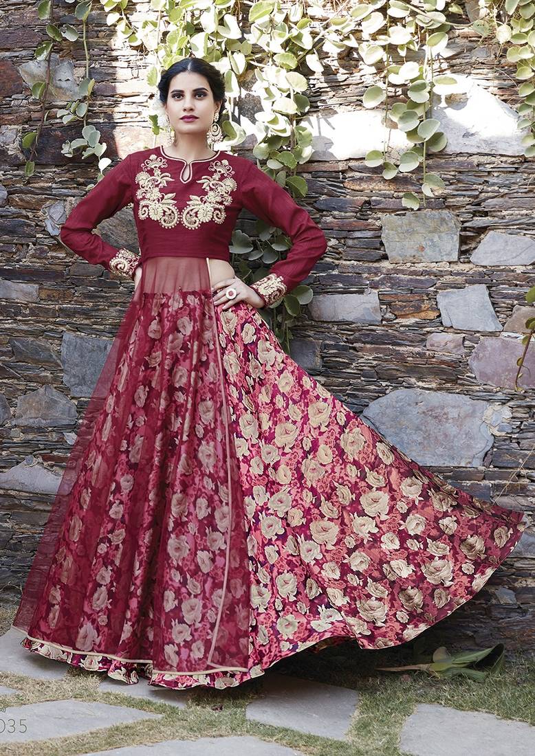 Maroon Embroidered Net Salwar