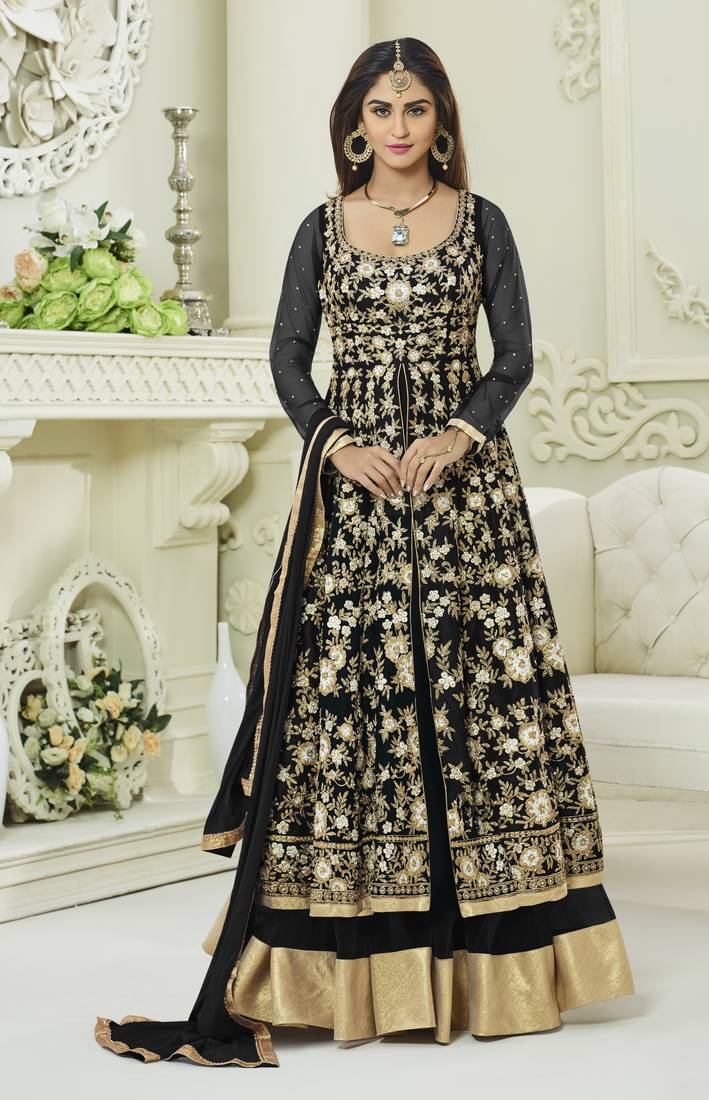 Black Embroidered Silk Blend Salwar